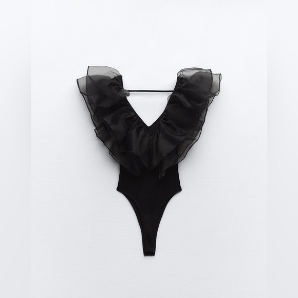 NWT ZARA RUFFLED ORGANZA RIB BODYSUIT - Picture 6 of 8